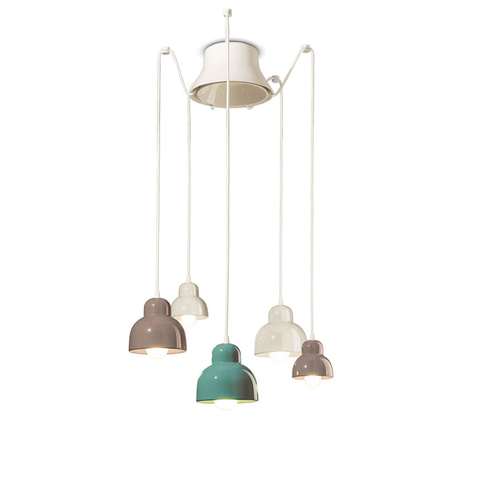 Lampadario Vintage Decò Berimbau Mix Ceramica 3 Luci E27