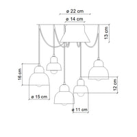Lampadario Vintage Decò Berimbau Mix Ceramica 3 Luci E27