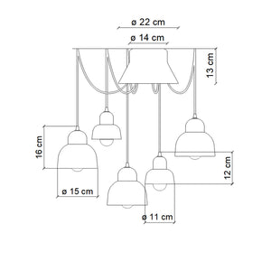 Lampadario Vintage Decò Berimbau Mix Ceramica 3 Luci E27
