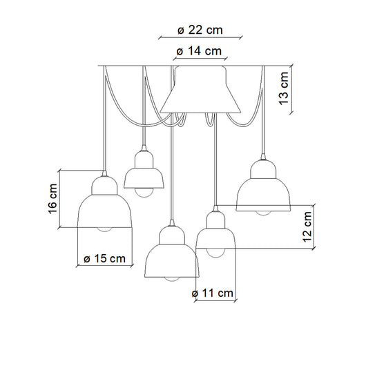 Lampadario Vintage Decò Berimbau Mix Ceramica 3 Luci E27
