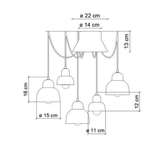 Lampadario Vintage Decò Berimbau Ceramica 3 Luci E27