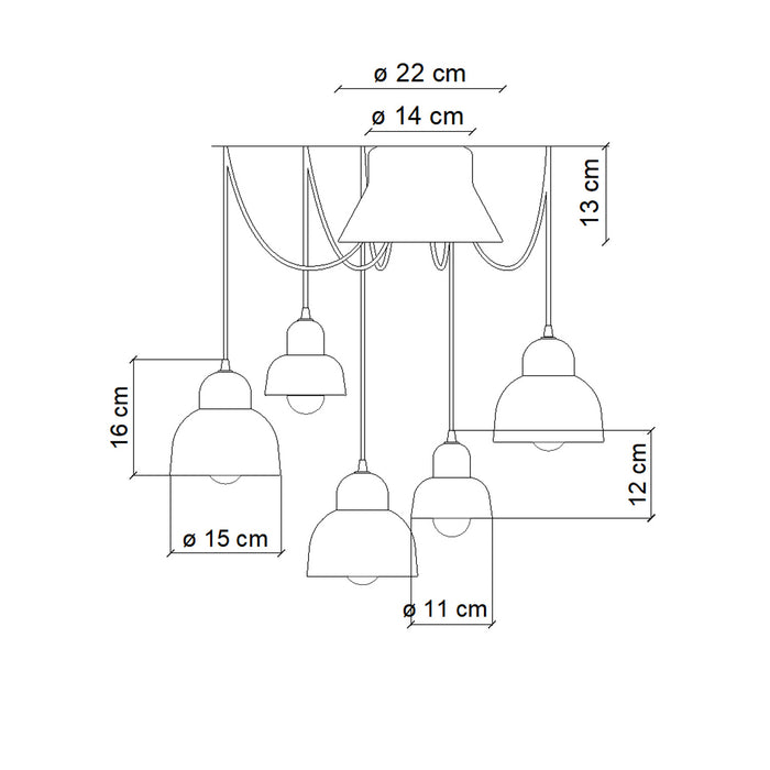 Lampadario Vintage Decò Berimbau Ceramica 3 Luci E27