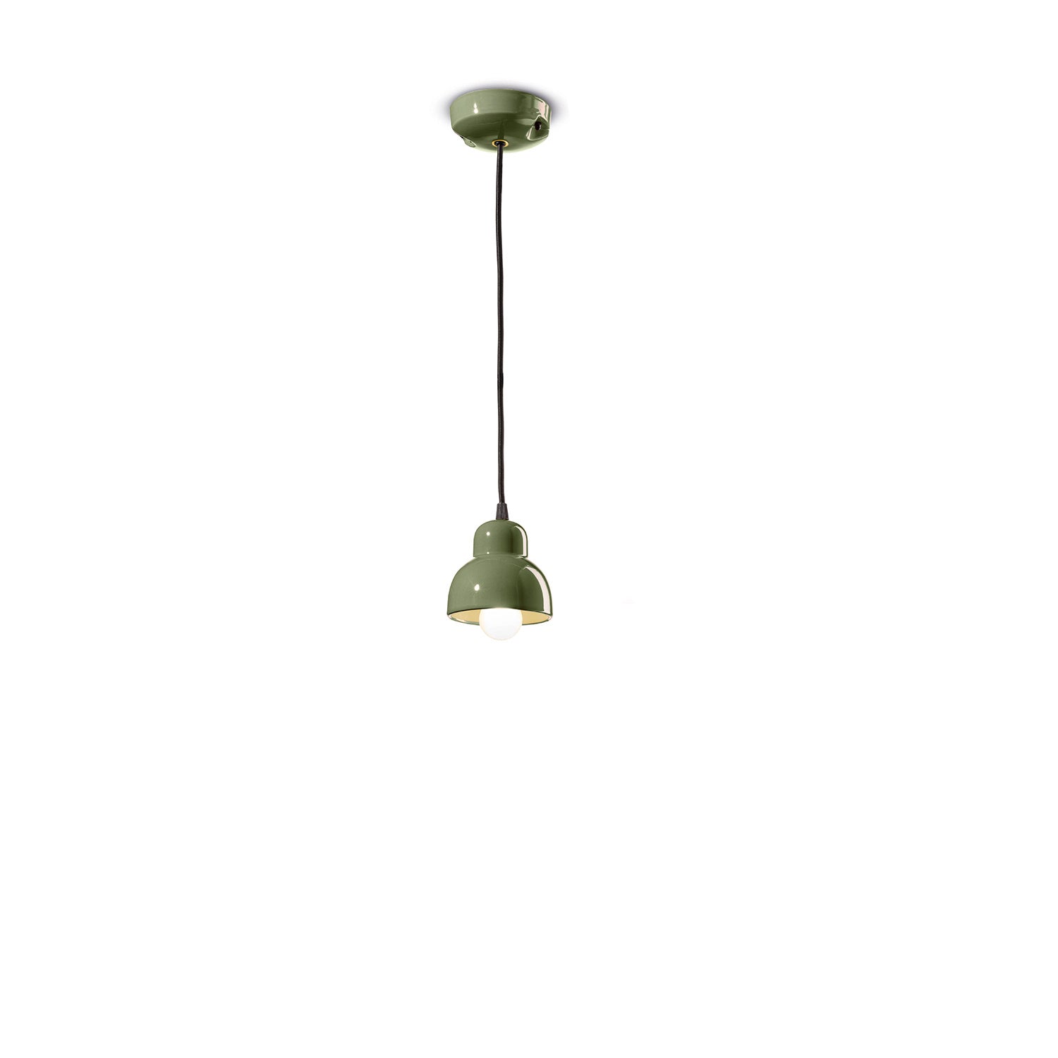 Lampadario Vintage Decò Berimbau Ceramica Verde Salvia 1 Luce E14