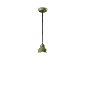Lampadario Vintage Decò Berimbau Ceramica Verde Salvia 1 Luce E14