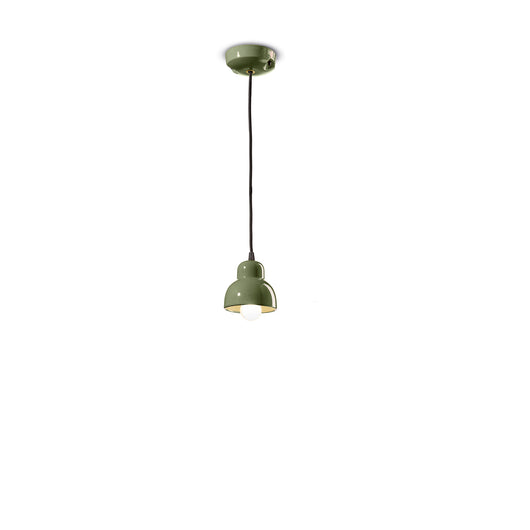 Lampadario Vintage Decò Berimbau Ceramica Verde Salvia 1 Luce E14