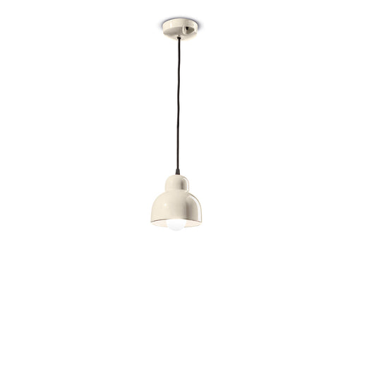 Lampadario Vintage Decò Berimbau Ceramica Crema 1 Luce E27