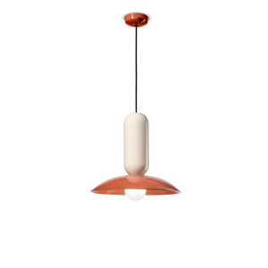 Lampadario Vintage Decò Pau Ceramica Arancio Pokè E Crema 1 Luce E27