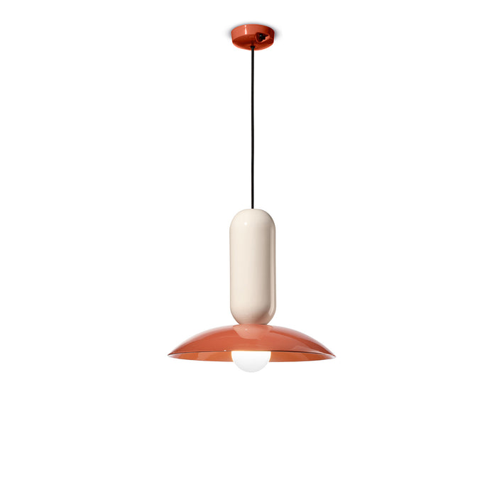 Lampadario Vintage Decò Pau Ceramica Arancio Pokè E Crema 1 Luce E27