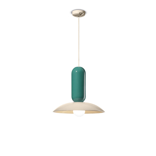 Lampadario Vintage Decò Pau Ceramica Crema E Turchese 1 Luce E27