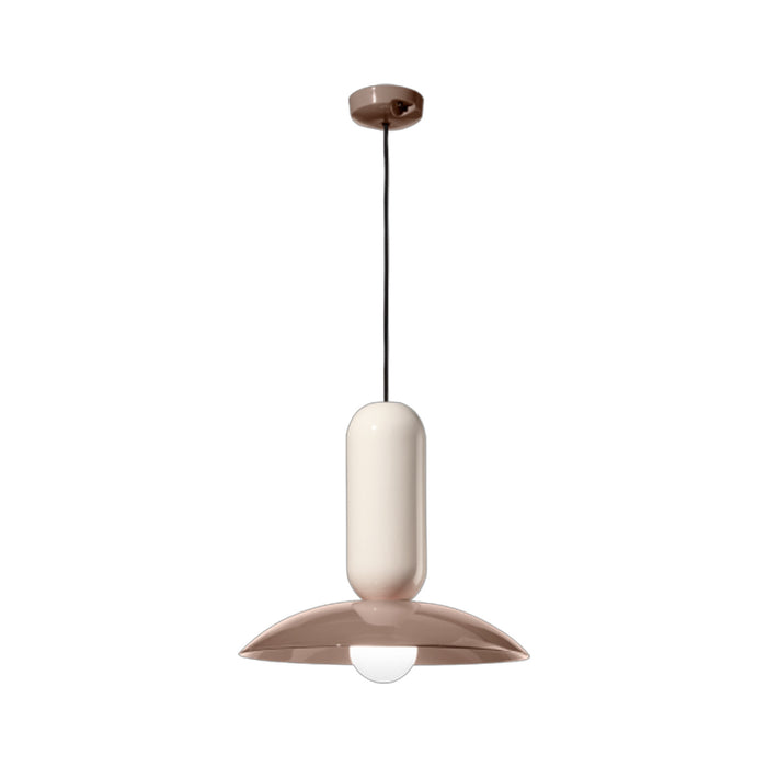 Lampadario Vintage Decò Pau Ceramica Crena E Moka 1 Luce E27