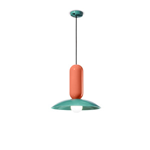 Lampadario Vintage Decò Pau Ceramica Turchese E Arancio Pokè 1 Luce E27