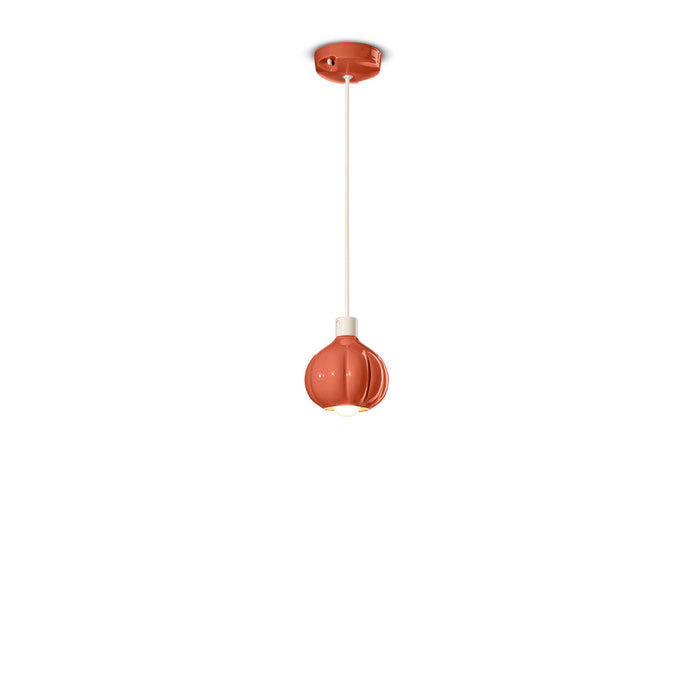 Lampadario Vintage Decò Afoxe' Alluminio Ceramica Arancio Pokè 1 Luce E14