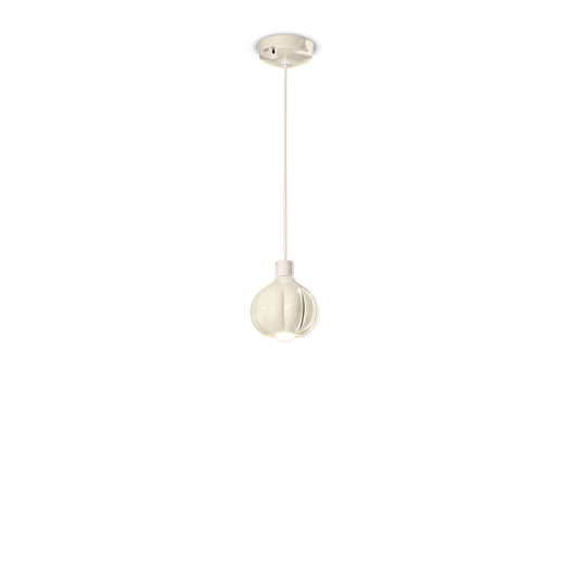 Lampadario Vintage Decò Afoxe' Alluminio Ceramica Crema 1 Luce E14