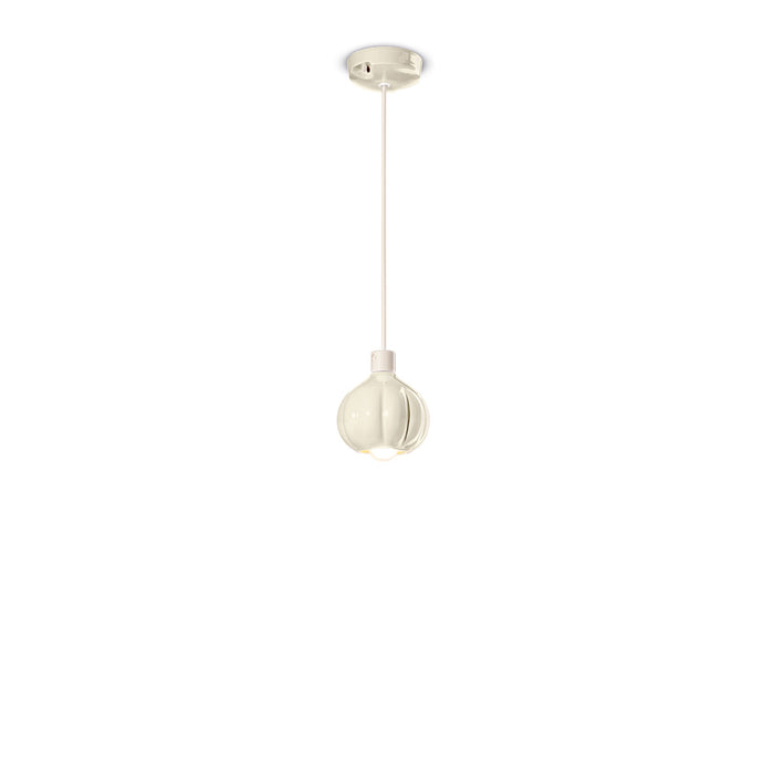 Lampadario Vintage Decò Afoxe' Alluminio Ceramica Crema 1 Luce E14