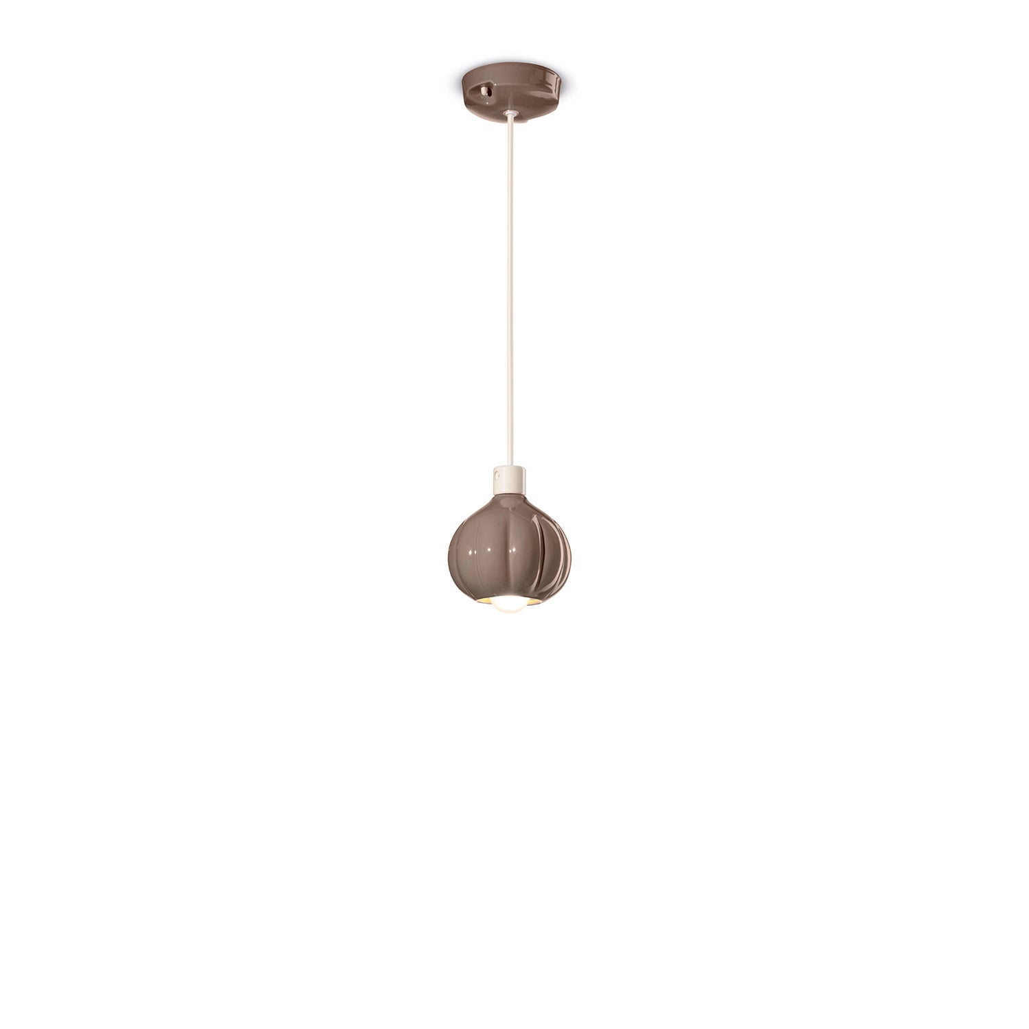 Lampadario Vintage Decò Afoxe' Alluminio Ceramica Marrone Moka 1 Luce E14