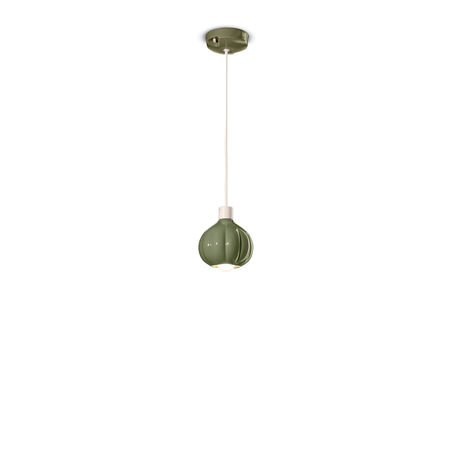 Lampadario Vintage Decò Afoxe' Alluminio Ceramica Verde Salvia 1 Luce E14
