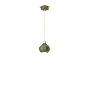 Lampadario Vintage Decò Afoxe' Alluminio Ceramica Verde Salvia 1 Luce E14