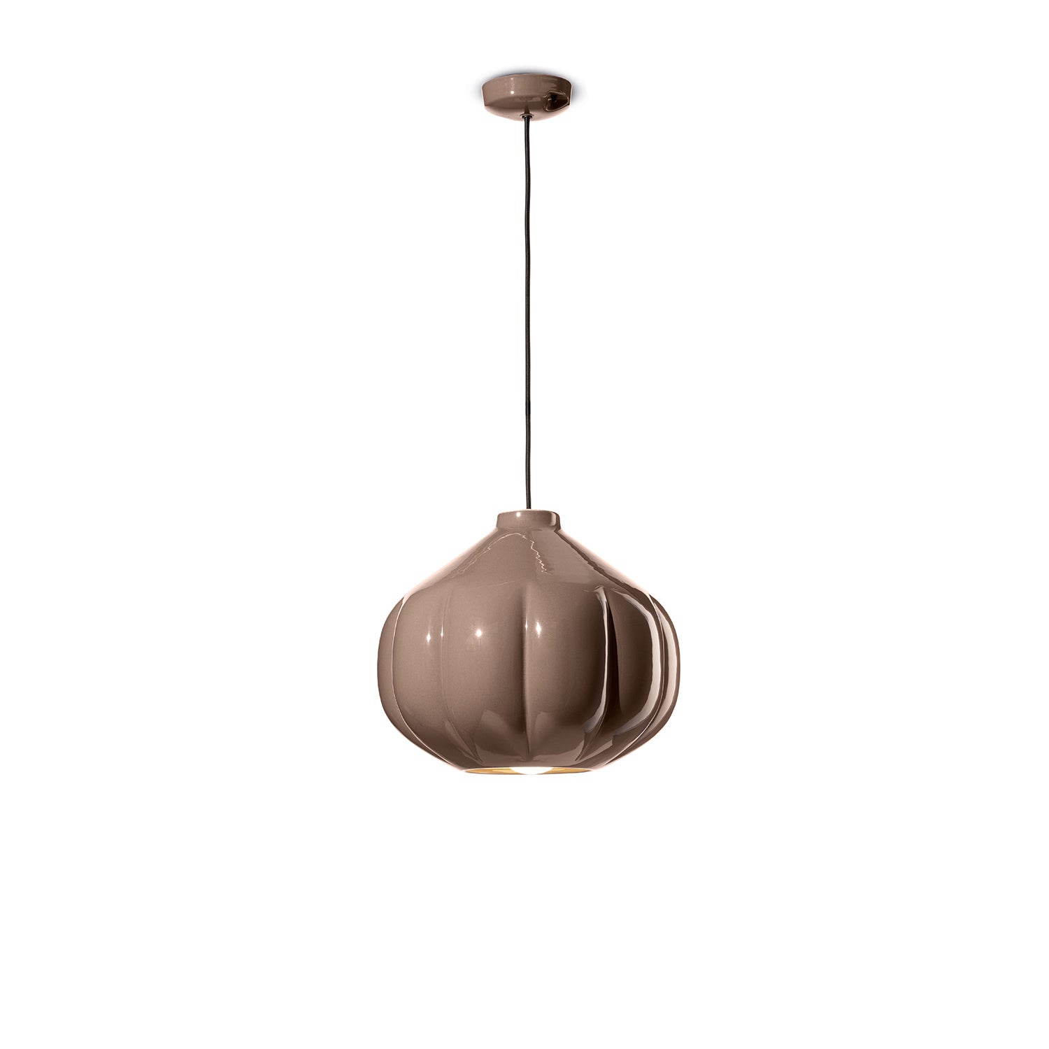 Lampadario Vintage Decò Afoxe' Ceramica Marrone Moka 1 Luce E27