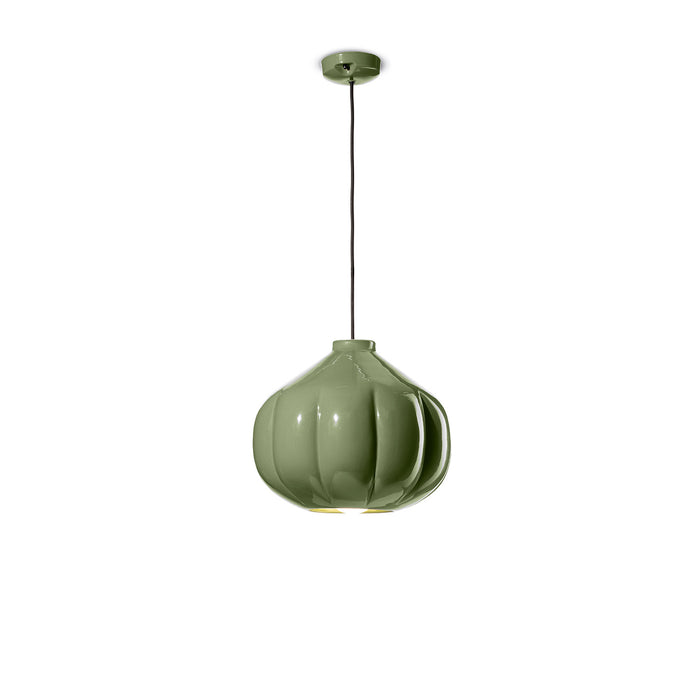 Lampadario Vintage Decò Afoxe' Ceramica Verde Salvia 1 Luce E27