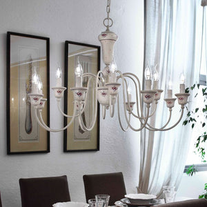 Lampadario Classico Sanremo Metallo Ceramica Bianco Filo Blu 12 Luci E14