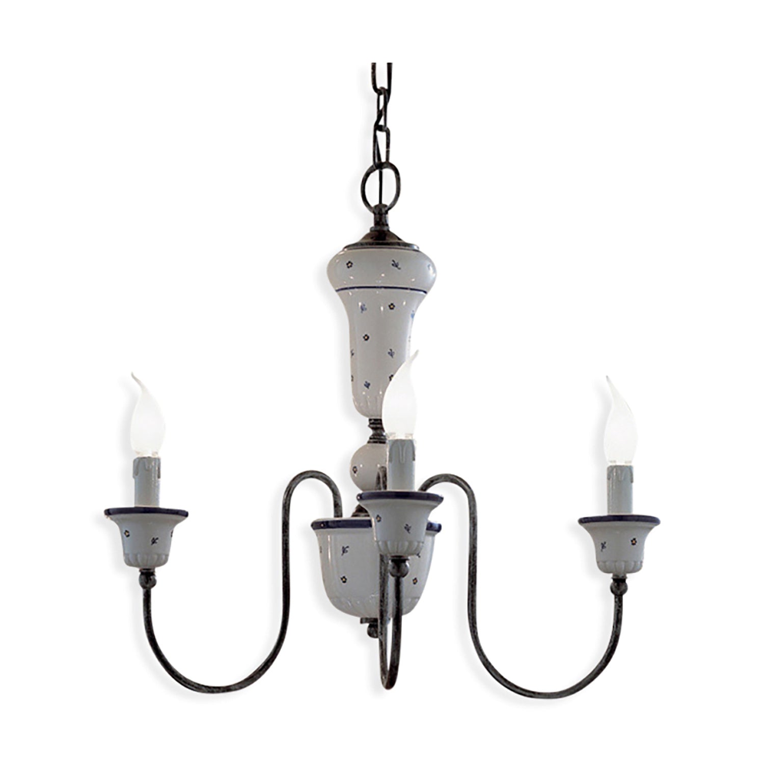 Lampadario Classico Sanremo Metallo E Ceramica Bianco Sfumato Argento 3 Luci E14