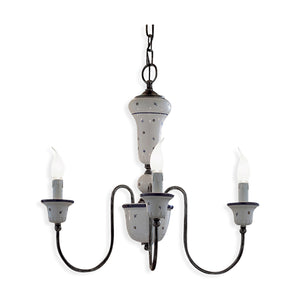 Lampadario Classico Sanremo Metallo E Ceramica Bianco Sfumato Argento 3 Luci E14