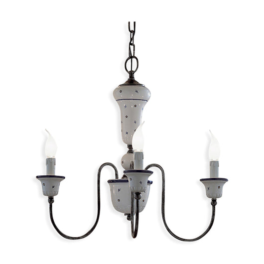 Lampadario Classico Sanremo Metallo E Ceramica Bianco Sfumato Argento 3 Luci E14