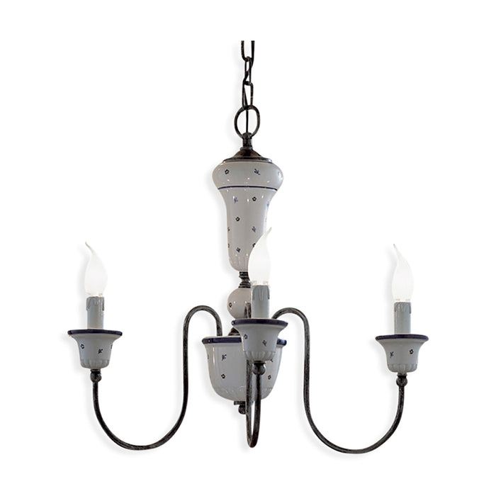 Lampadario Classico Sanremo Metallo E Ceramica Bianco Sfumato Argento 3 Luci E14