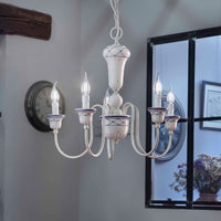 Lampadario Classico Sanremo Metallo E Ceramica Bianco Filo Blu 5 Luci E14