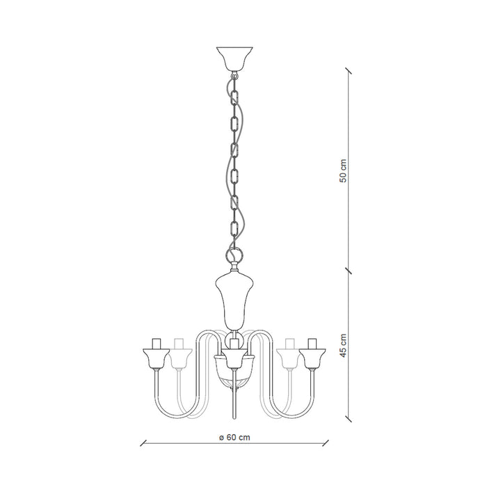 Lampadario Classico Sanremo Metallo E Ceramica Bianco Filo Blu 5 Luci E14
