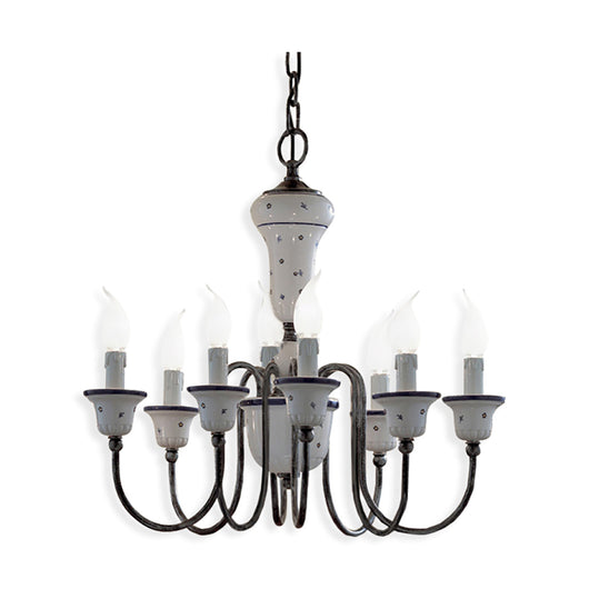 Lampadario Classico Sanremo Metallo E Ceramica Bianco Filo Blu 8 Luce E14