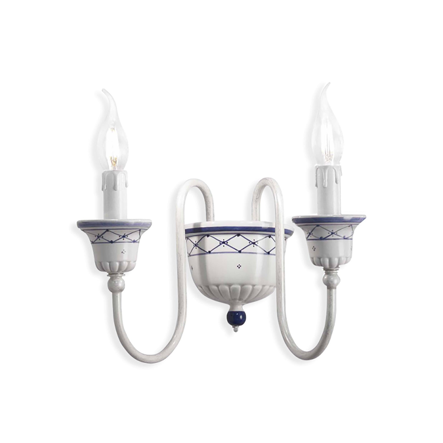 Applique Classica Sanremo Metallo E Ceramica Bianco Sfumato Argento 2 Luci E14