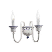 Applique Classica Sanremo Metallo E Ceramica Bianco Sfumato Argento 2 Luci E14