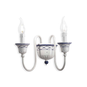 Applique Classica Sanremo Metallo E Ceramica Bianco Sfumato Argento 2 Luci E14