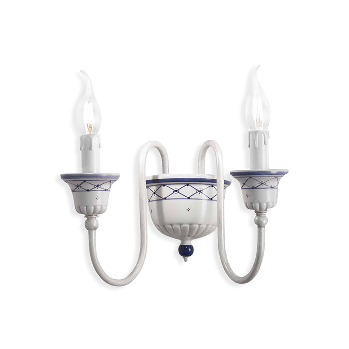 Applique Classica Sanremo Metallo E Ceramica Bianco Sfumato Argento 2 Luci E14