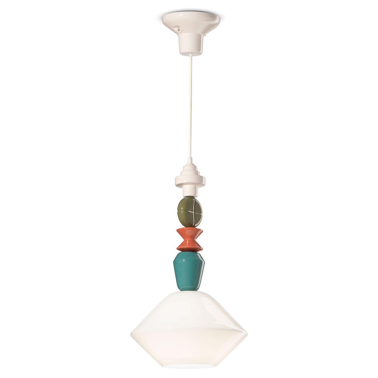 Sospensione Piccola Vintage Decò Lariat Ceramica Bianco Latte 1 Luce E27