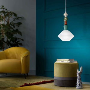 Sospensione Piccola Vintage Decò Lariat Ceramica Bianco Latte 1 Luce E27