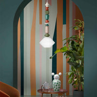 Sospensione Grande Vintage Decò Lariat Ceramica Bianco Latte 1 Luce E27