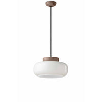 Sospensione Vintage Decò Maracana Vetro-Ceramica Bianco-Marrone 1 Luce E27