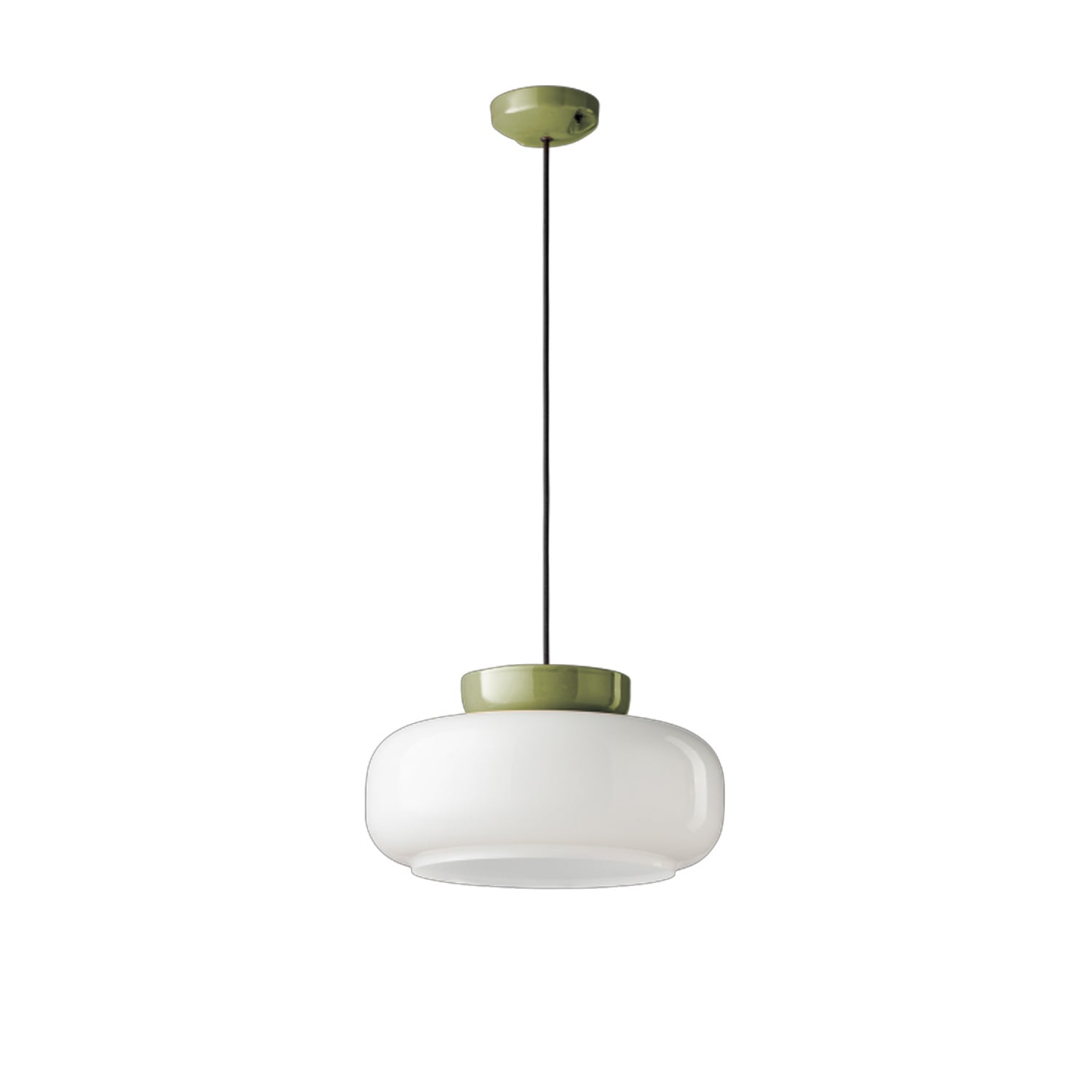 Sospensione Vintage Decò Maracana Vetro-Ceramica Bianco Verde Salvia 1 Luce E27