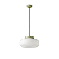 Sospensione Vintage Decò Maracana Vetro-Ceramica Bianco Verde Salvia 1 Luce E27