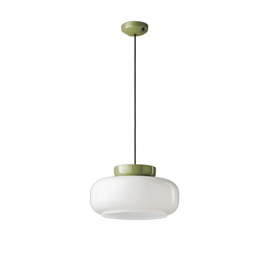 Sospensione Vintage Decò Maracana Vetro-Ceramica Bianco Verde Salvia 1 Luce E27