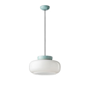 Sospensione Vintage Decò Maracana Vetro-Ceramica Bianco-Azzurro 1 Luce E27