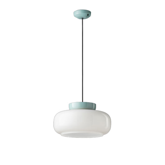Sospensione Vintage Decò Maracana Vetro-Ceramica Bianco-Azzurro 1 Luce E27