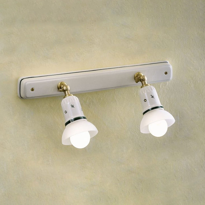 Applique Classica Savona Ceramica E Ottone Satinato 2 Luci E14