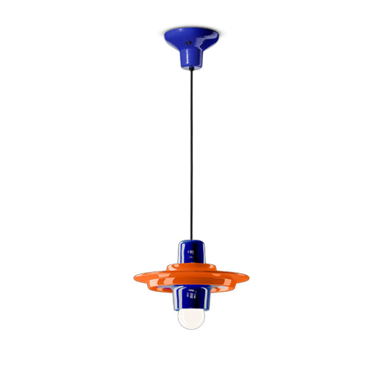 Sospensione Deco Voilà Ceramica Arancio Volpe Blu Robot 1 Luce E27