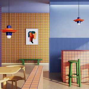 Sospensione Deco Voilà Ceramica Arancio Volpe Blu Robot 1 Luce E27