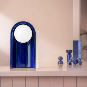 Lampada Da Scrivania Decò Cléo Ceramica Crema E Blu Robot 1 Luce E27