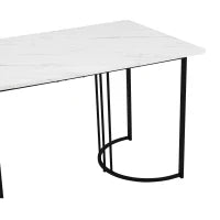 Tavolo da pranzo moderno 140 x 80 cm, con motivo marmo, struttura in metallo, per sala da pranzo e soggiorno, Bianco+Nero