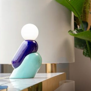 Lampada Da Scrivania Decò Tata Ceramica Blu Robot E Azzurro 1 Luce E14